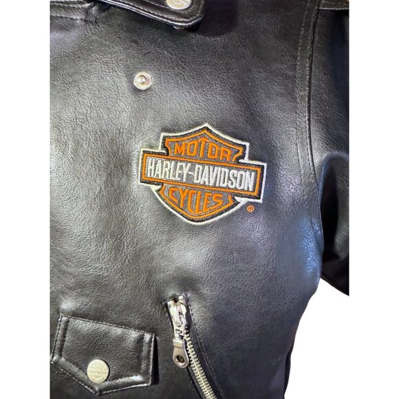 Harley-Davidson Boys Faux Leather Motorcycle Jacket Size 6 With Embroidered Logo - Picture 7 of 13